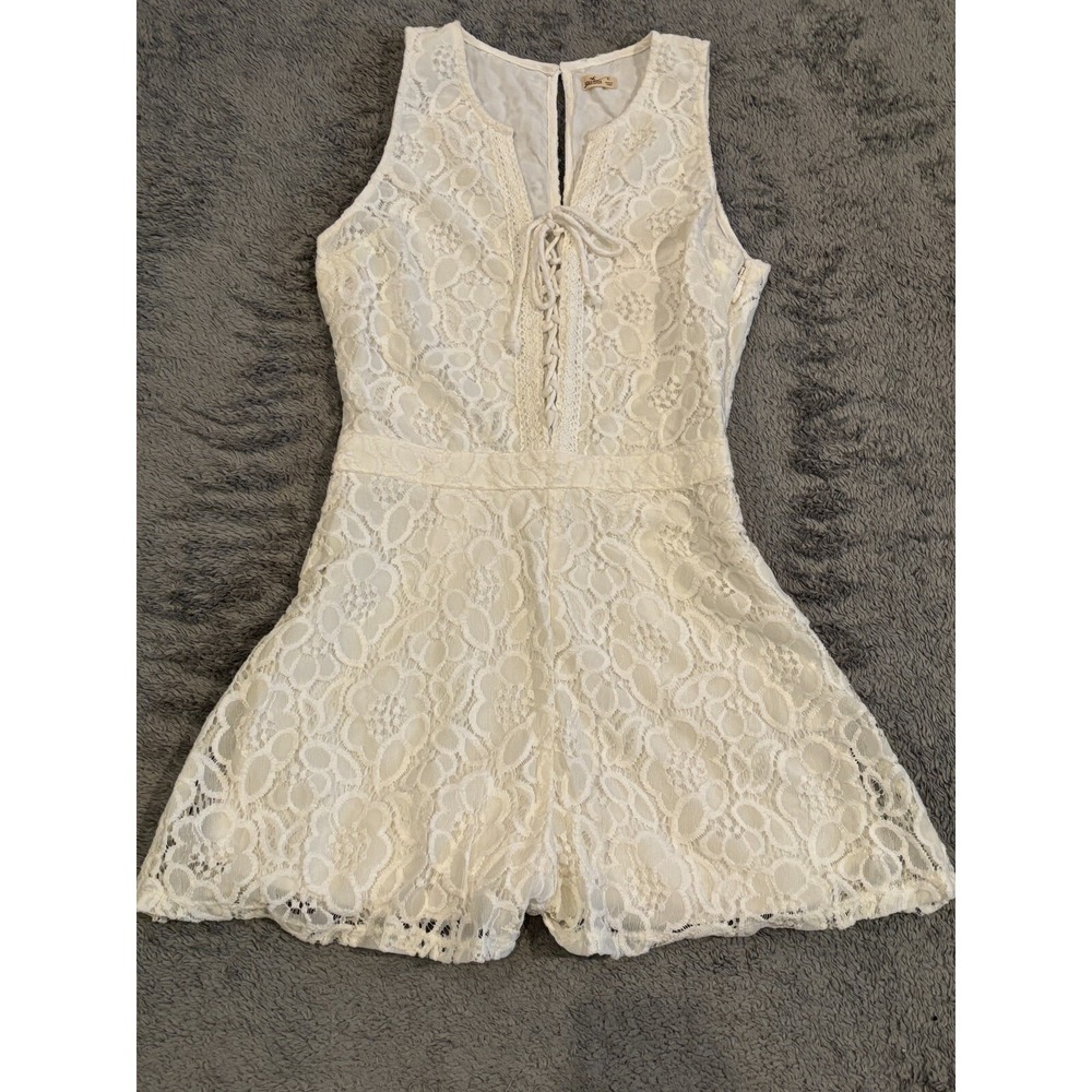 Hollister Romper Womens XS White Ivory Lace Lined Sleeveless Jumper Bodysuit